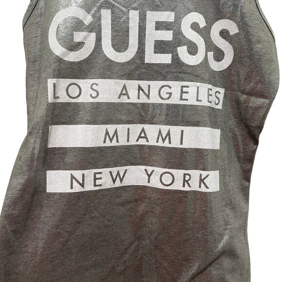 GUESS Metallic Front Logo Tank Top Sz LG Gray Jersey Scoop Neck Sleeveless - Picture 2 of 8